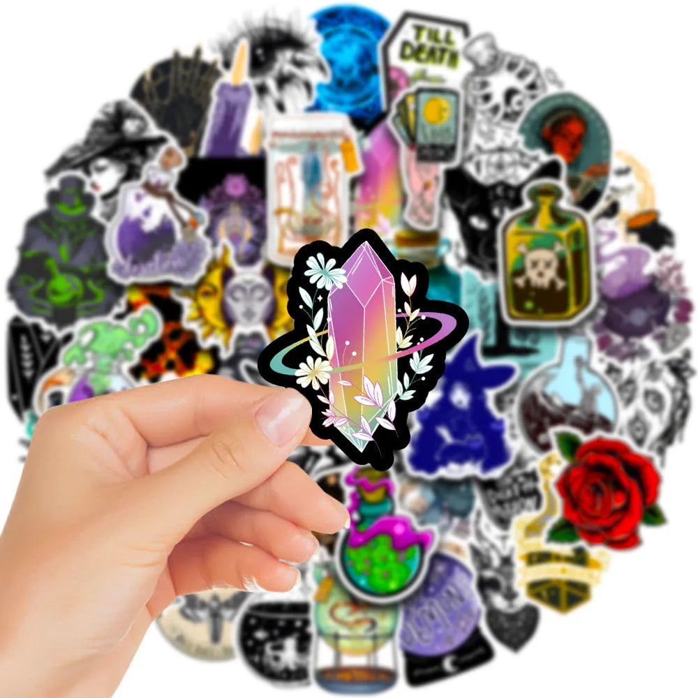 50 sheets of waterproof PVC stickers in assorted sizes 3-8cm with glossy surface for laptops and smooth surfaces