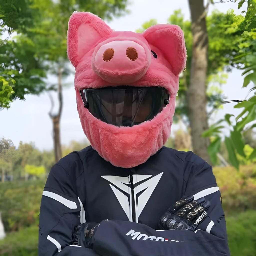 Pink cartoon pig design plush protective hood for motorcycle helmets