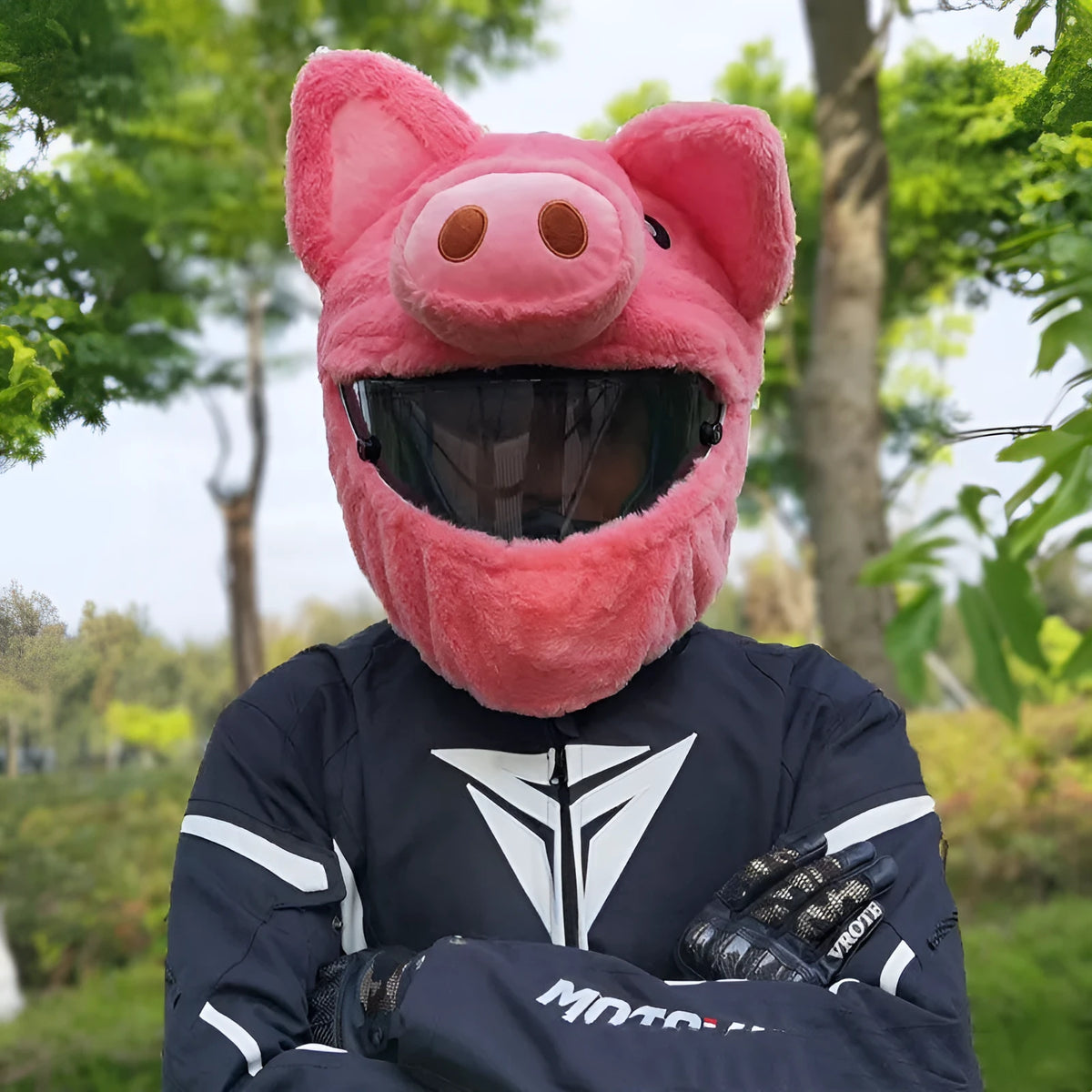 Pink cartoon pig design plush protective hood for motorcycle helmets