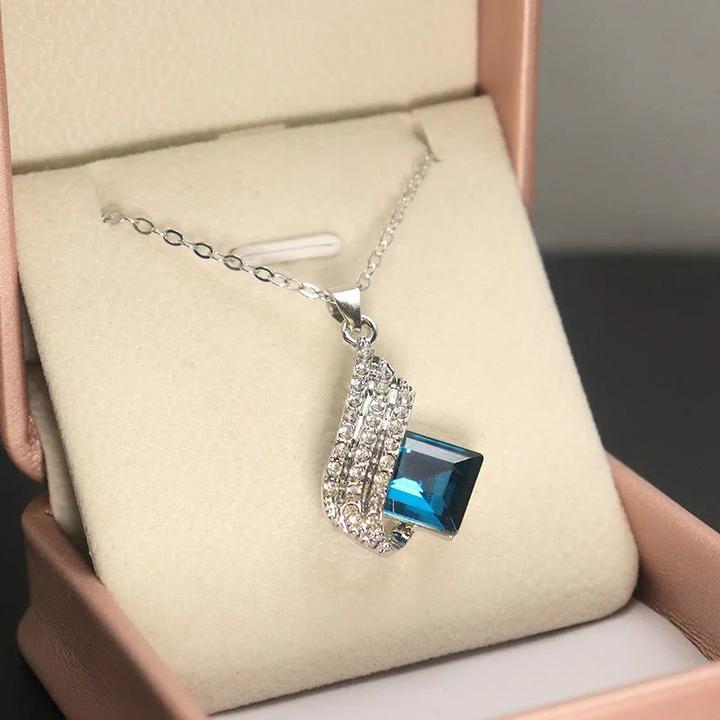 Women's European American style necklace with cross chain design and matching glass pendant earrings