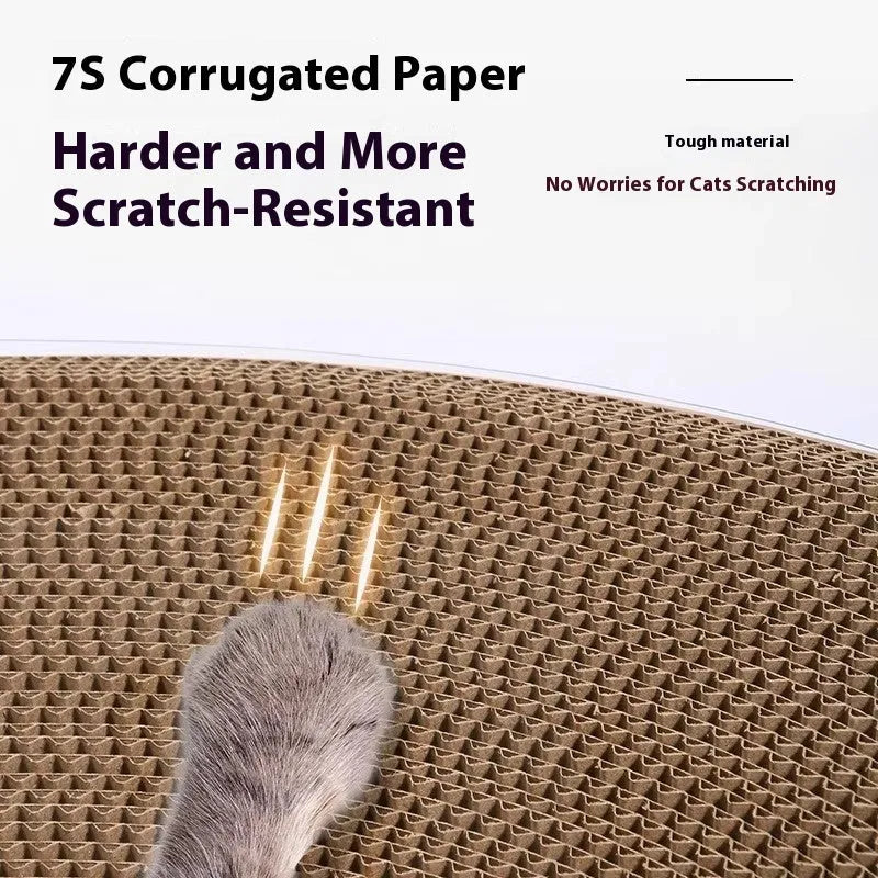 White transparent diamond pattern cat scratch board and tunnel nest combo for indoor use.