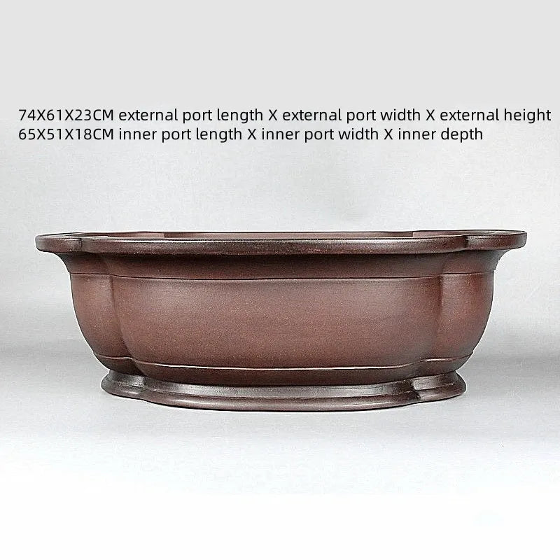 Large handmade purple clay flowerpot in antique crabapple shape, 74x61x23cm, Chinese style