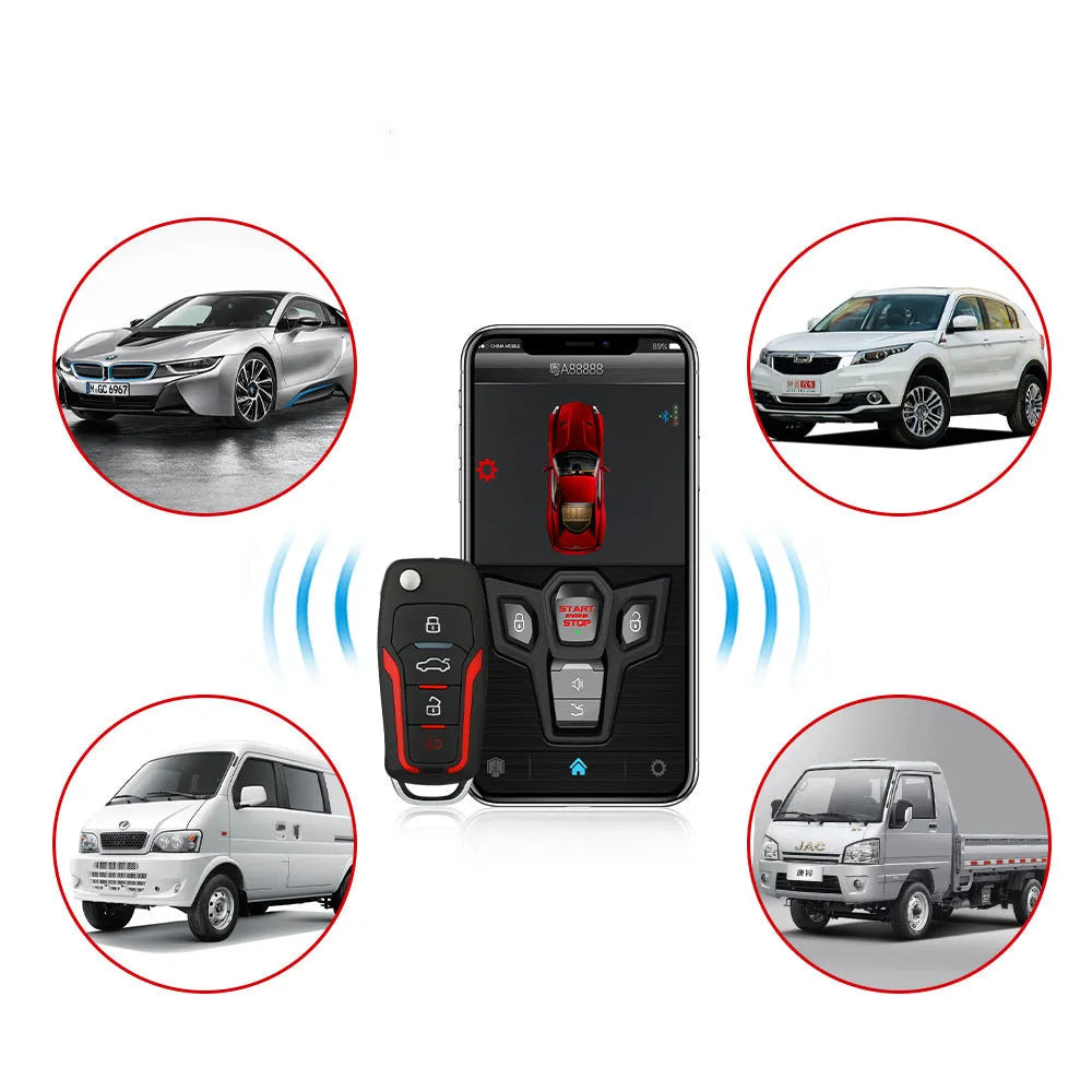 Red and frosted black one-way car alarm system with two remote controls for 3000m range vehicle security