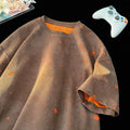 Men's loose fit ripped short sleeve t-shirt in khaki colour showing round neck and casual design