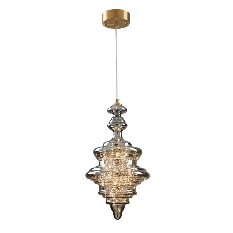 Modern glass chandelier ceiling light with adjustable drop showing remote control