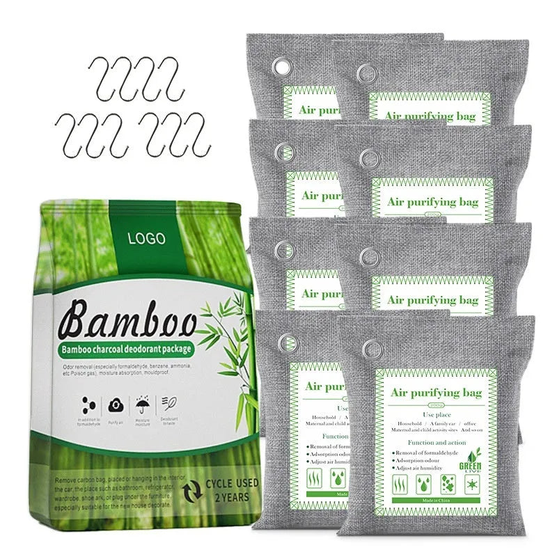 Sewn fabric bag filled with bamboo charcoal for formaldehyde removal and air purification.