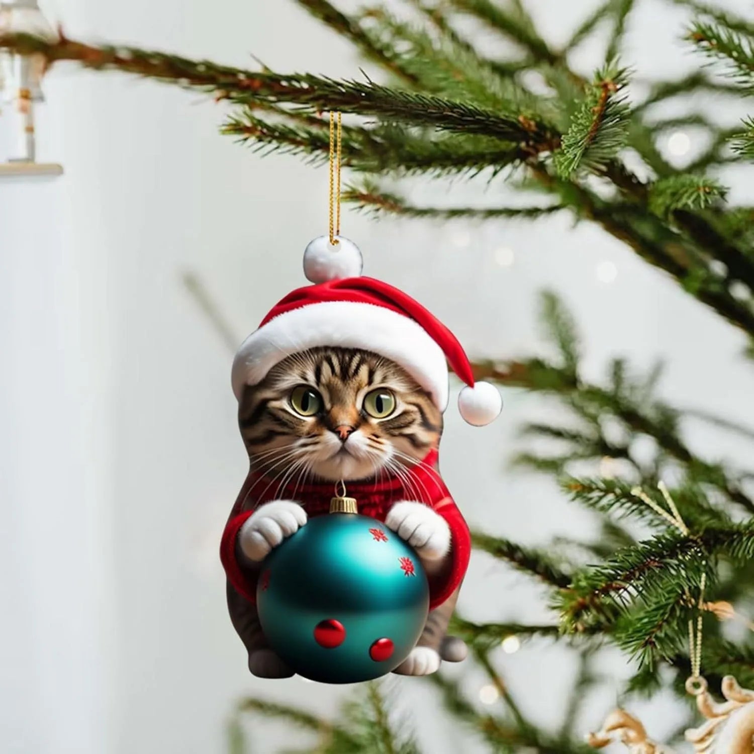 Christmas cartoon kitten car hanging ornament in acrylic with multiple colour style options
