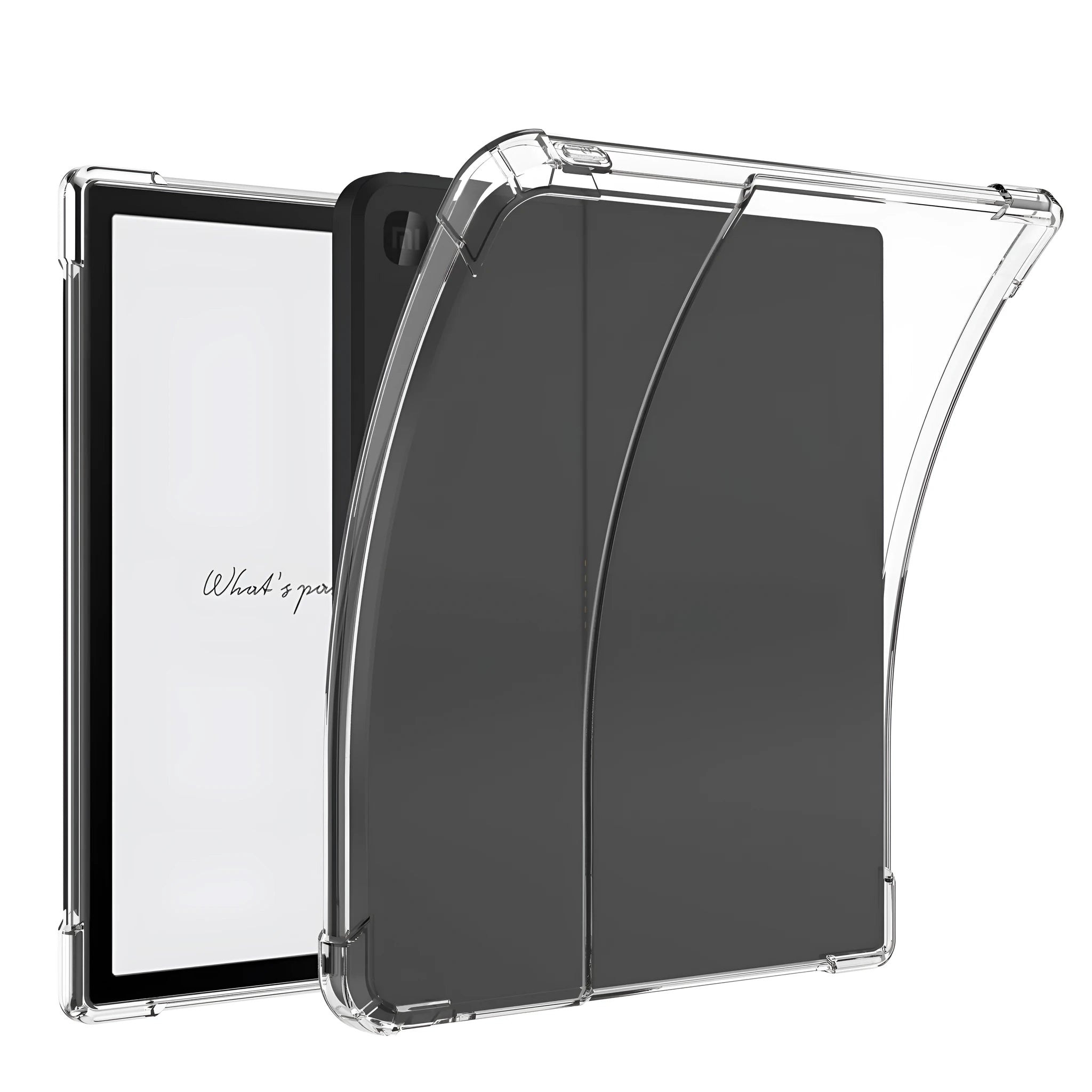 Transparent airbag protective phone case for a Xiaomi e-book on a white background.