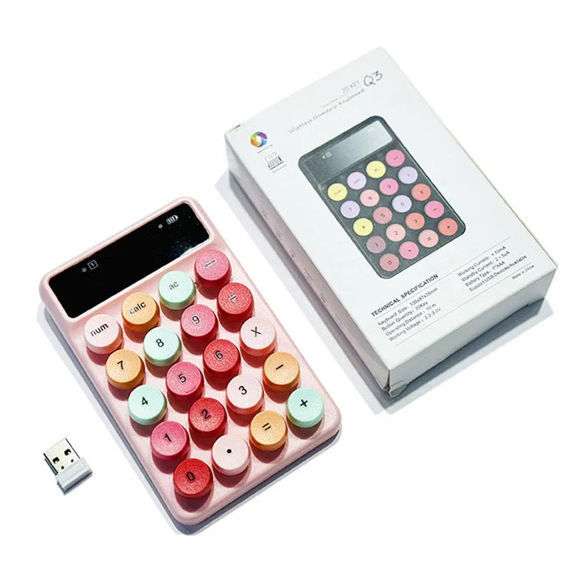 Q3 wireless digital keyboard in macaron colours including mixed black, toner, bright green, and blue options