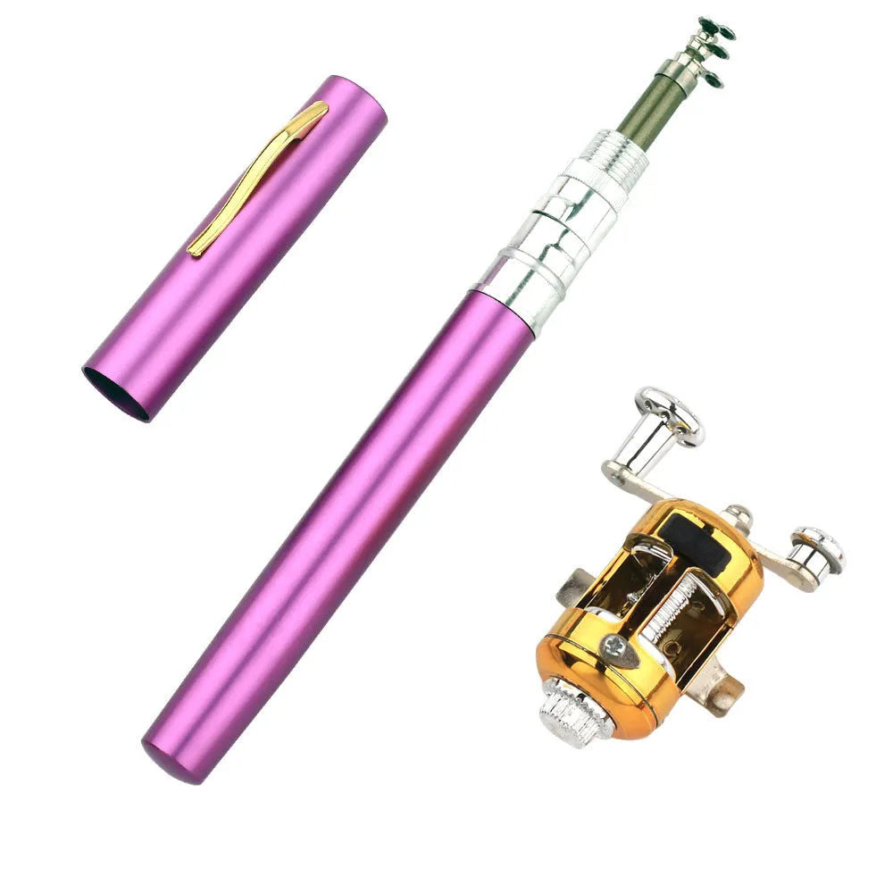 Compact telescopic pocket fishing rod kit collapsed to 20.5cm with gold reel for stream fishing