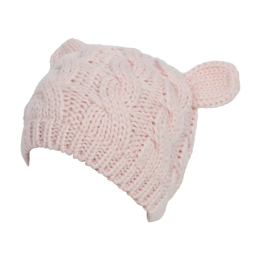 Hand-made knitted winter beanie with 3D cat ears in multiple colour options