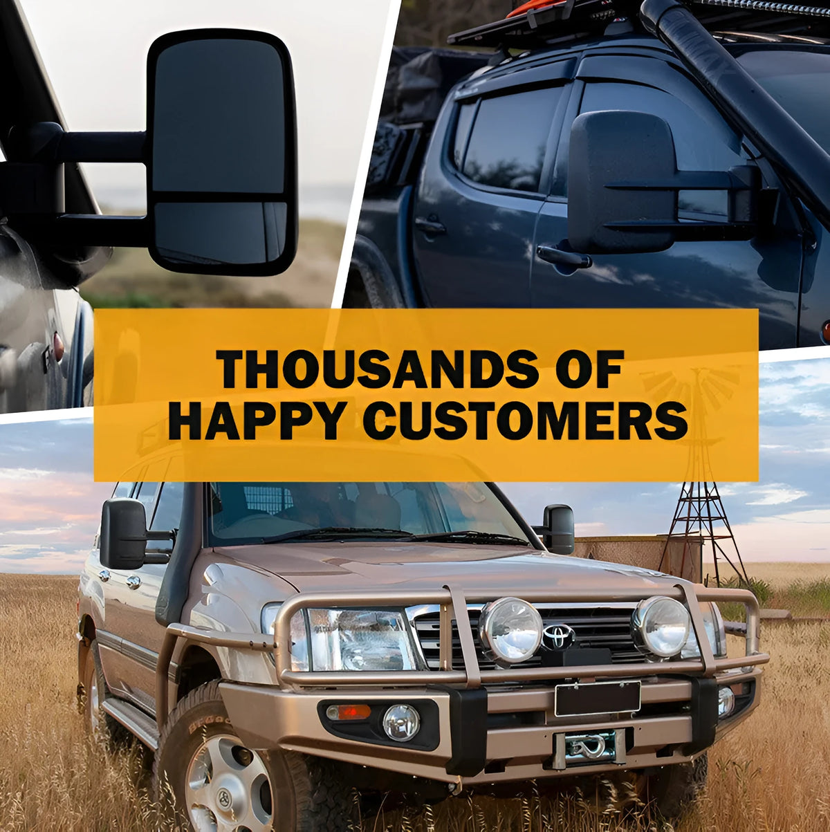 Pair of black plastic foldable rearview mirrors for Toyota Land Cruiser 100 1998-2007 models