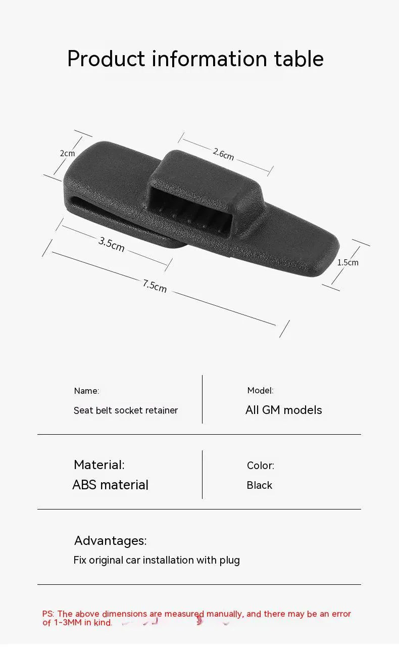 Two black plastic car safety belt clips for adjustable seat belt tension.