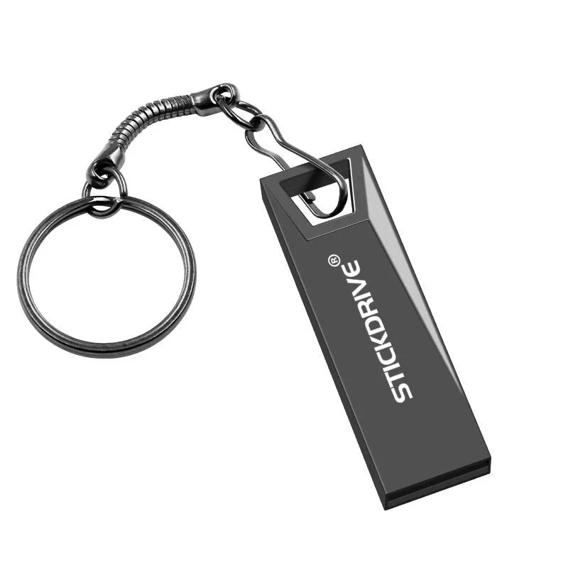 Metal USB flash drive on a lanyard, shown in black and silver colour options.