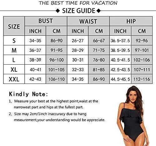 Black one-piece swimsuit with cut-out sides and ruffled shoulder straps on a mannequin.