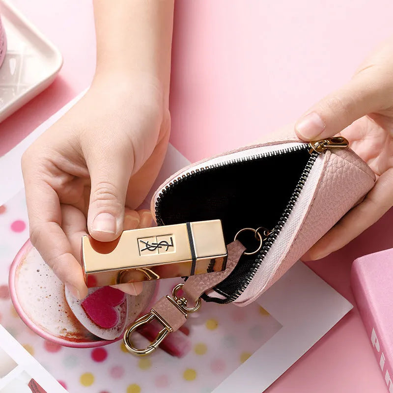 Men's waterproof PU zipper key ring organiser in black, grey, and pink macaron colours