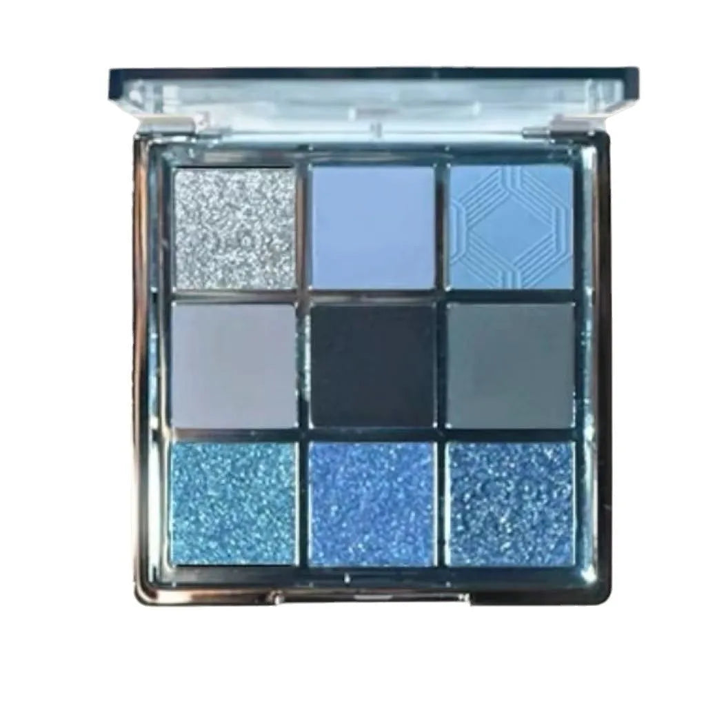 MUGELEEN nine-color eye shadow plate 08 with ice blue matte and shimmer shades for mixed skin