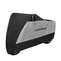 Black polyester electric vehicle and motorcycle cover providing rain and dust protection with anti-theft features