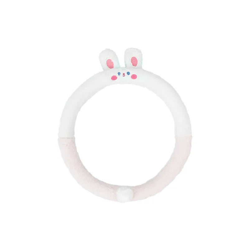 Winter steering wheel cover with plush thermal material and cartoon animal embroidery in 38cm diameter