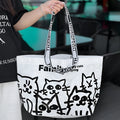 Blue and white colour-printed waterproof PP woven portable handbag