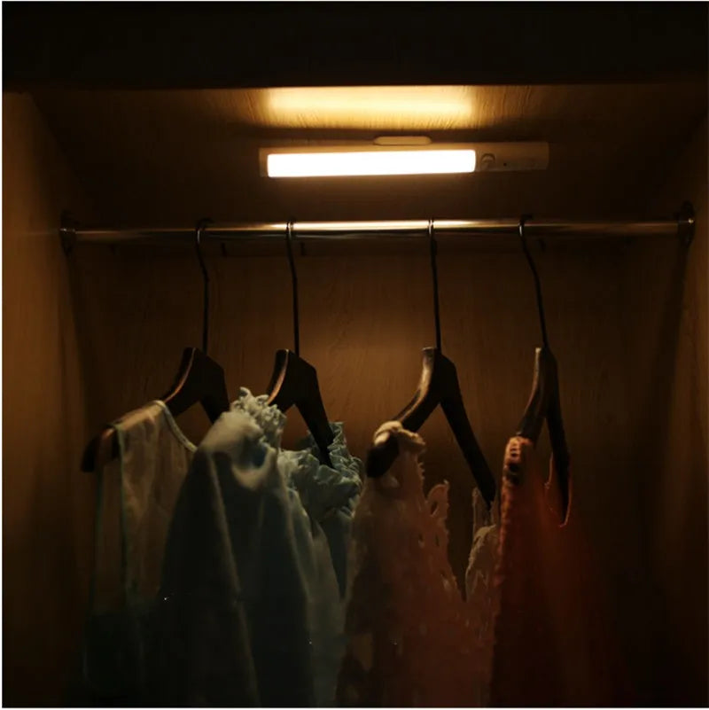 Human body induction LED cabinet wall light with magnetic mount and infrared sensor.