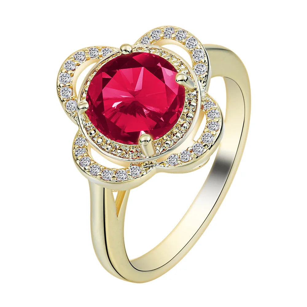 Copper fruit-shaped ring with zircon inlay, electroplated finish, available in sizes 7, 8, 9.