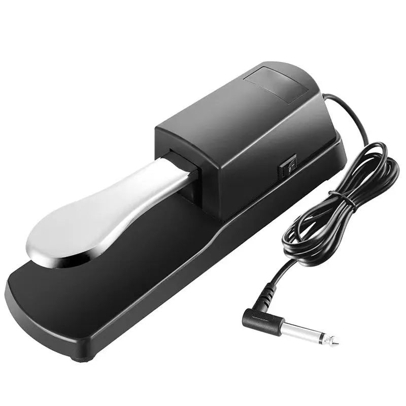 Universal electronic keyboard single leg sustain pedal made from black ABS plastic with non-slip rubber base