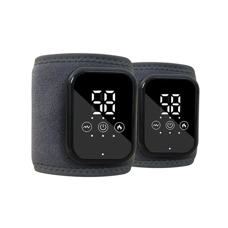 Electric heating ankle sleeve showing black and grey colour options with USB charging cable