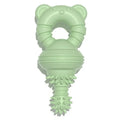Blue rubber dog chew toy with molar cleaning texture and bell for aggressive chewers