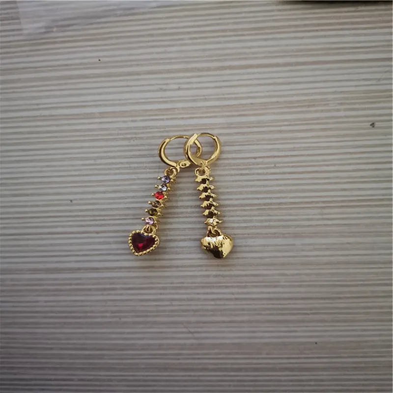 Women's heart-shaped alloy earrings in gold and silver electroplated colour options