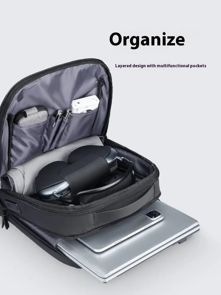 Graphite grey business backpack with USB charging port and oxford cloth construction