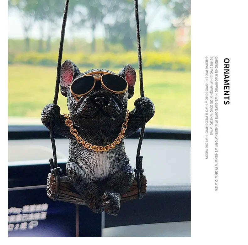 Resin bulldog car hanging ornament for rearview mirrors in cartoon style with multiple colour options