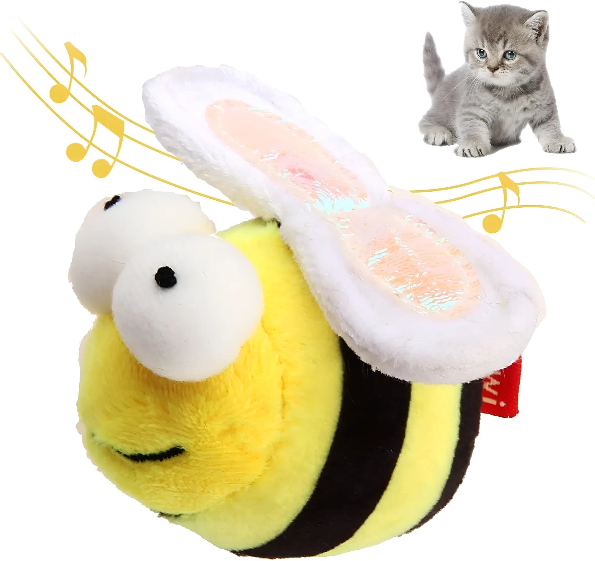 Yellow flannelette bee-shaped electronic cat toy with motion-activated squeaking functionality