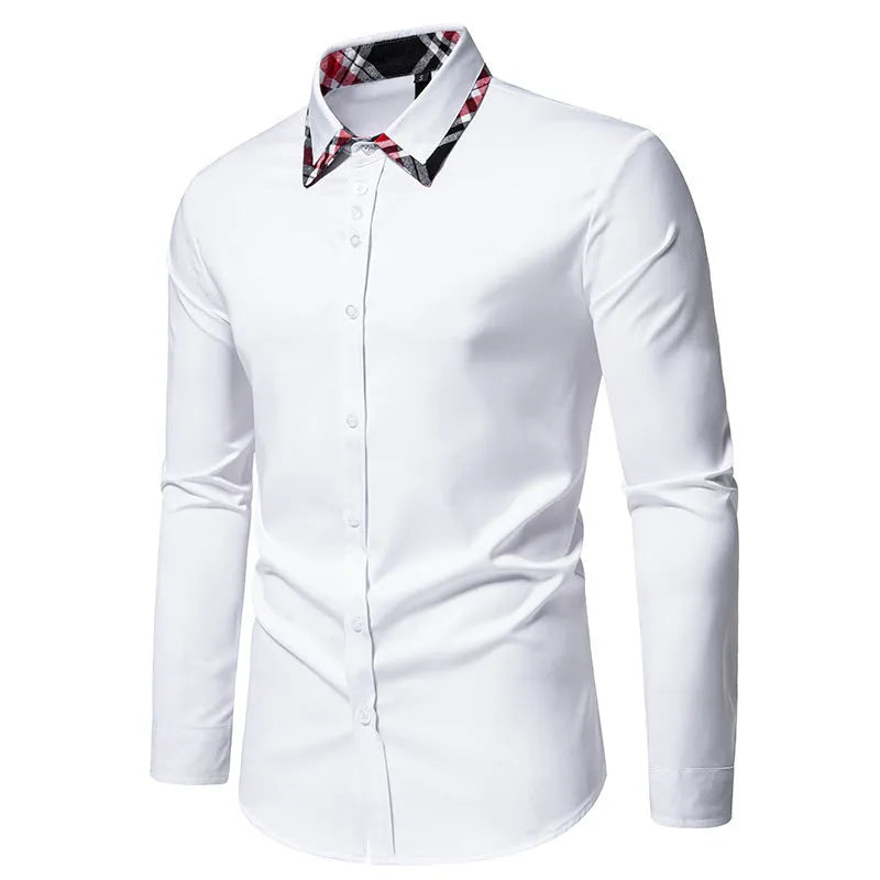 Men's plaid contrast colour shirt with triangle collar and long sleeves