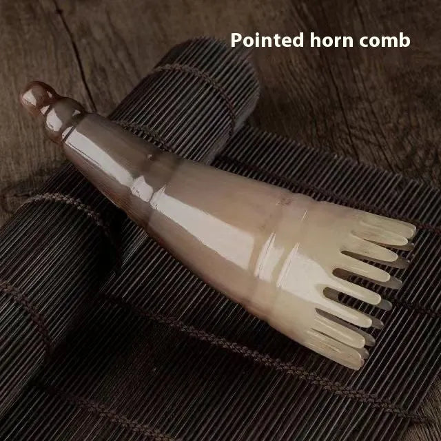 White buffalo horn comb with wide teeth for traditional Chinese head meridian massage