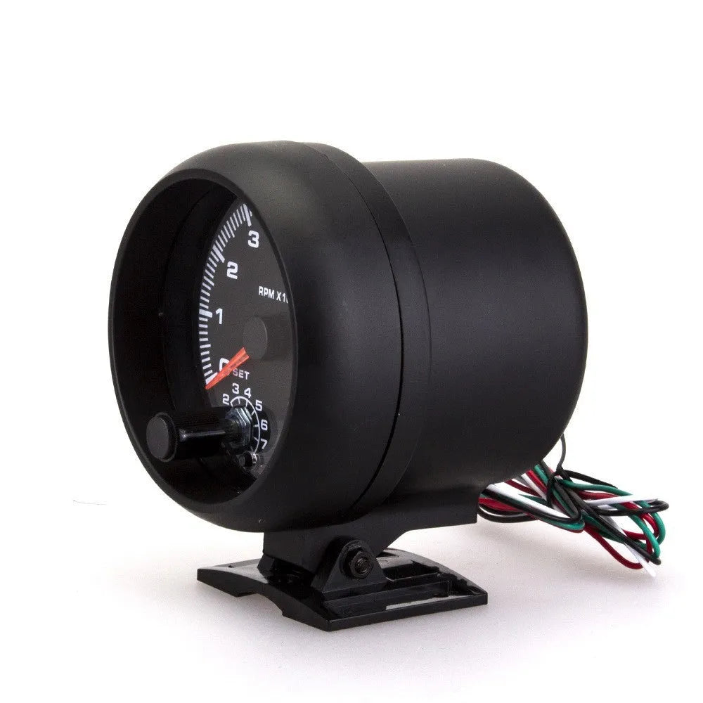 Black automotive tachometer with blue light pointer display and 95mm plastic housing