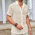 Men's mesh short sleeve shirt with lapel collar in cotton blend fabric