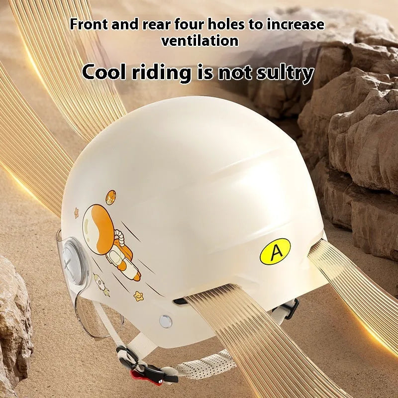 Khaki ABS half helmet for electric motorcycle with sun protection glasses