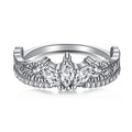 Sterling silver crown ring for women with main diamond design, electroplated finish, sizes 5 to 9