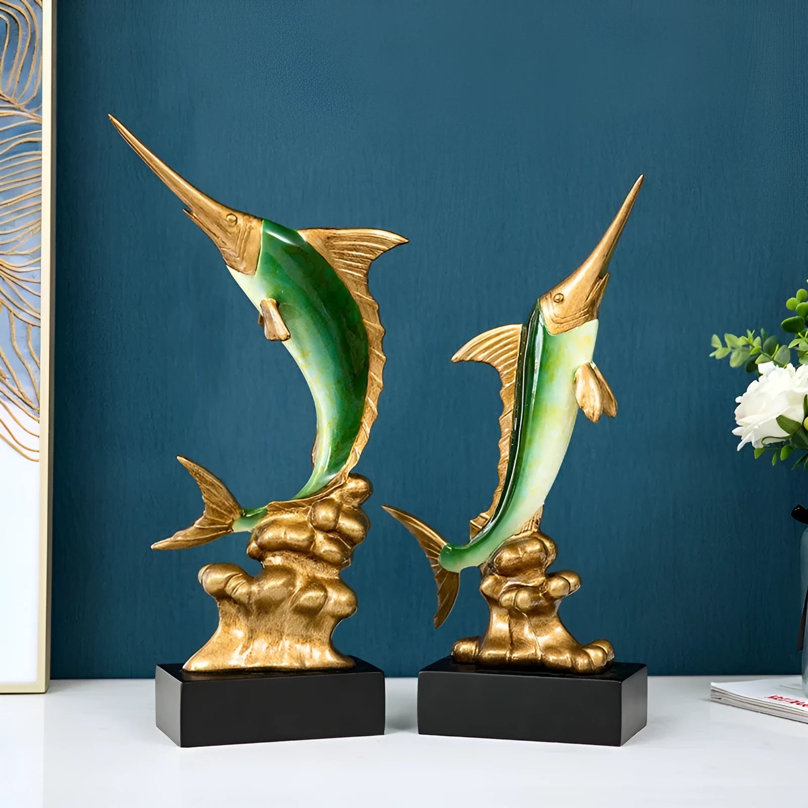 European swordfish decorative ornament in resin and plastic with four colour options