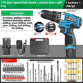 12V dual-speed impact pistol drill electric screwdriver kit in plastic storage box
