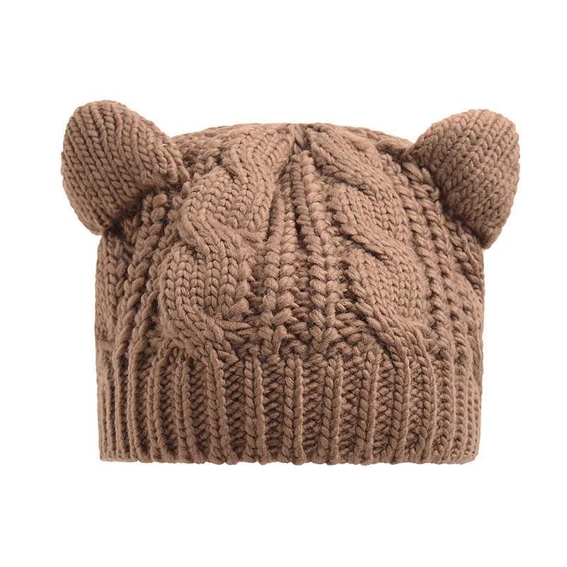 Hand-made knitted winter beanie with 3D cat ears in multiple colour options