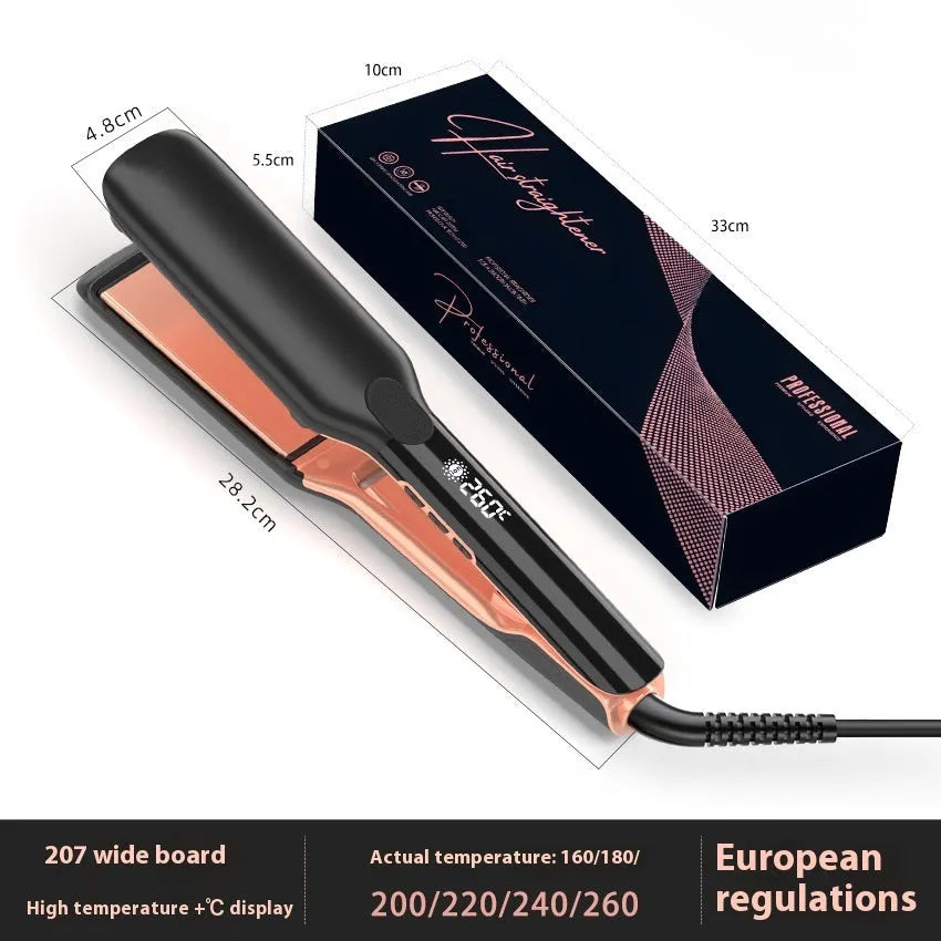 White anion hair straightener and curler with digital temperature display and EU plug