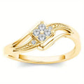 Copper diamond ring with geometric ornament and micro inlaid zircon in yellow gold colour