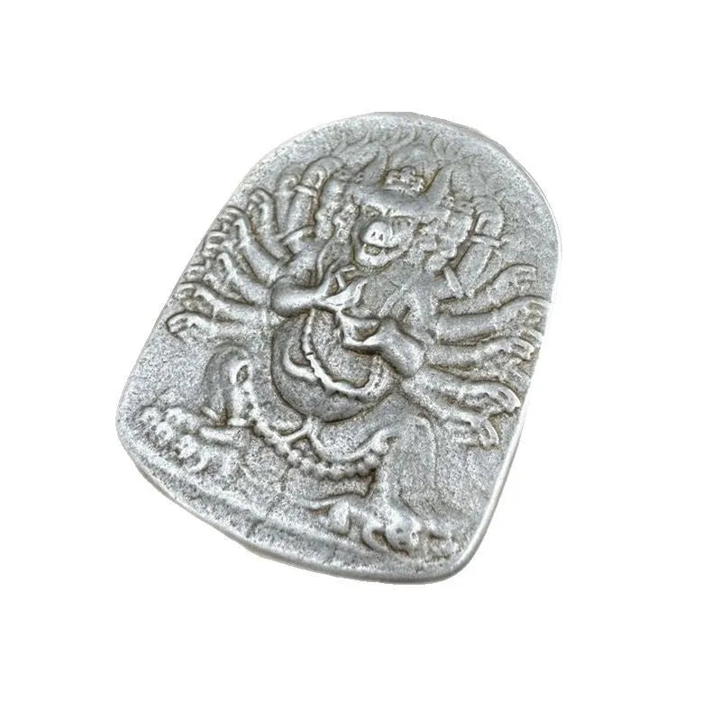 Chinese-style cast iron pendant ornament with Aryaacalanatha Yamantaka geometric design.