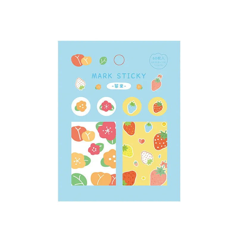PVC index stickers measuring 15 by 50mm in twelve decorative styles and colours for study notes