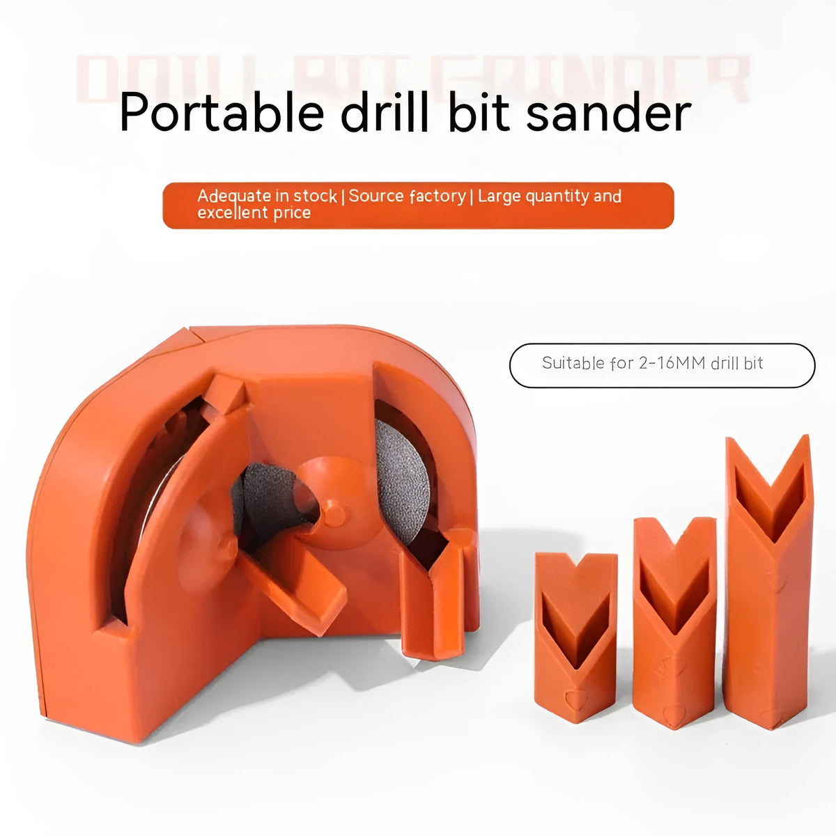 Portable handheld grinding tool with orange and black grinding wheel sets on workbench