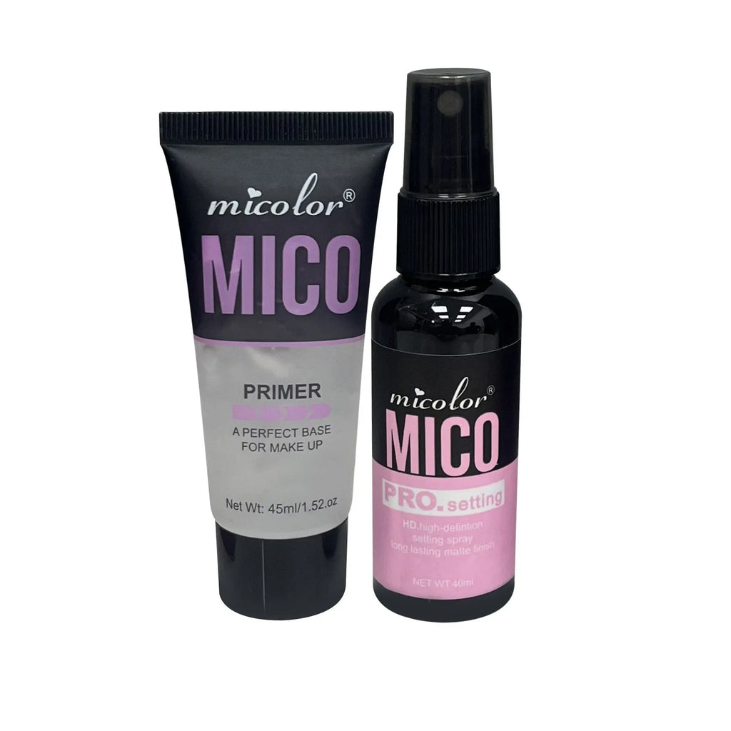 Makeup primer and finishing spray two-in-one set with 40ml lotion and 45ml mist spray bottles