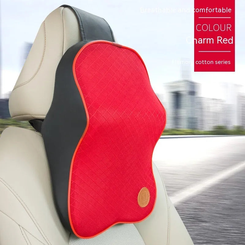 Car headrest and lumbar pillow set with memory foam filler in various colour options