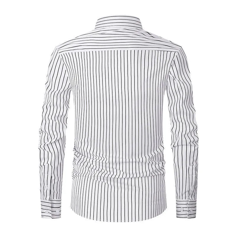 Men's slim fit striped long sleeve business shirt in polyester fabric
